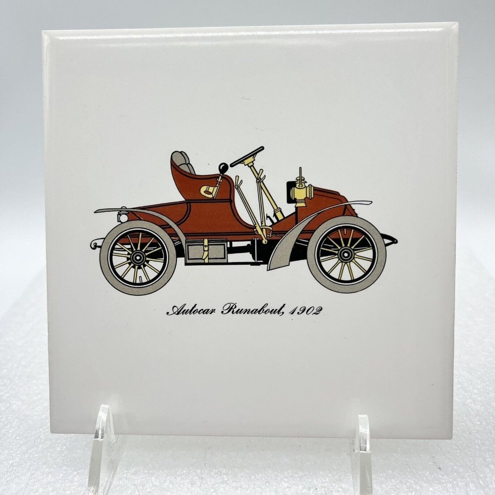 Antique Car Tile Red Autocar Runabout 1902 H &R Johnson Made In England 6”